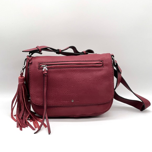 Treasure & Bond Handbags - TREASURE AND BOND Leather Crossbody bag Womens Maroon Pebbled Tassel